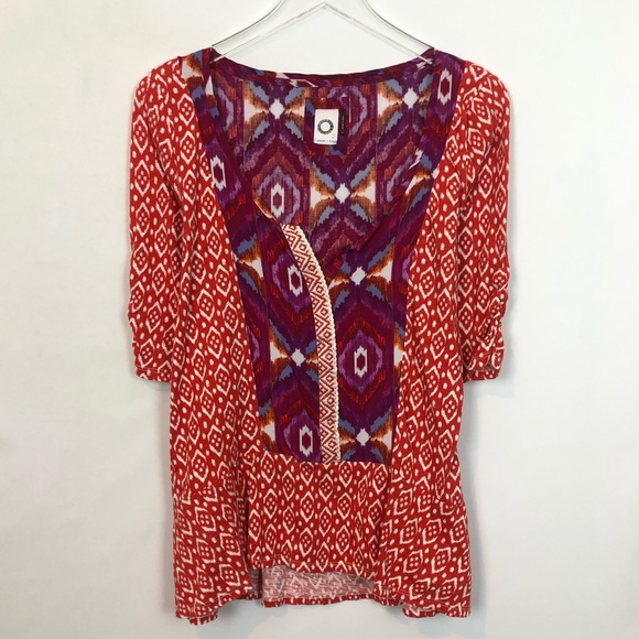 Akemi + Kin Red Cotton Printed Top Medium - Picture 1 of 7